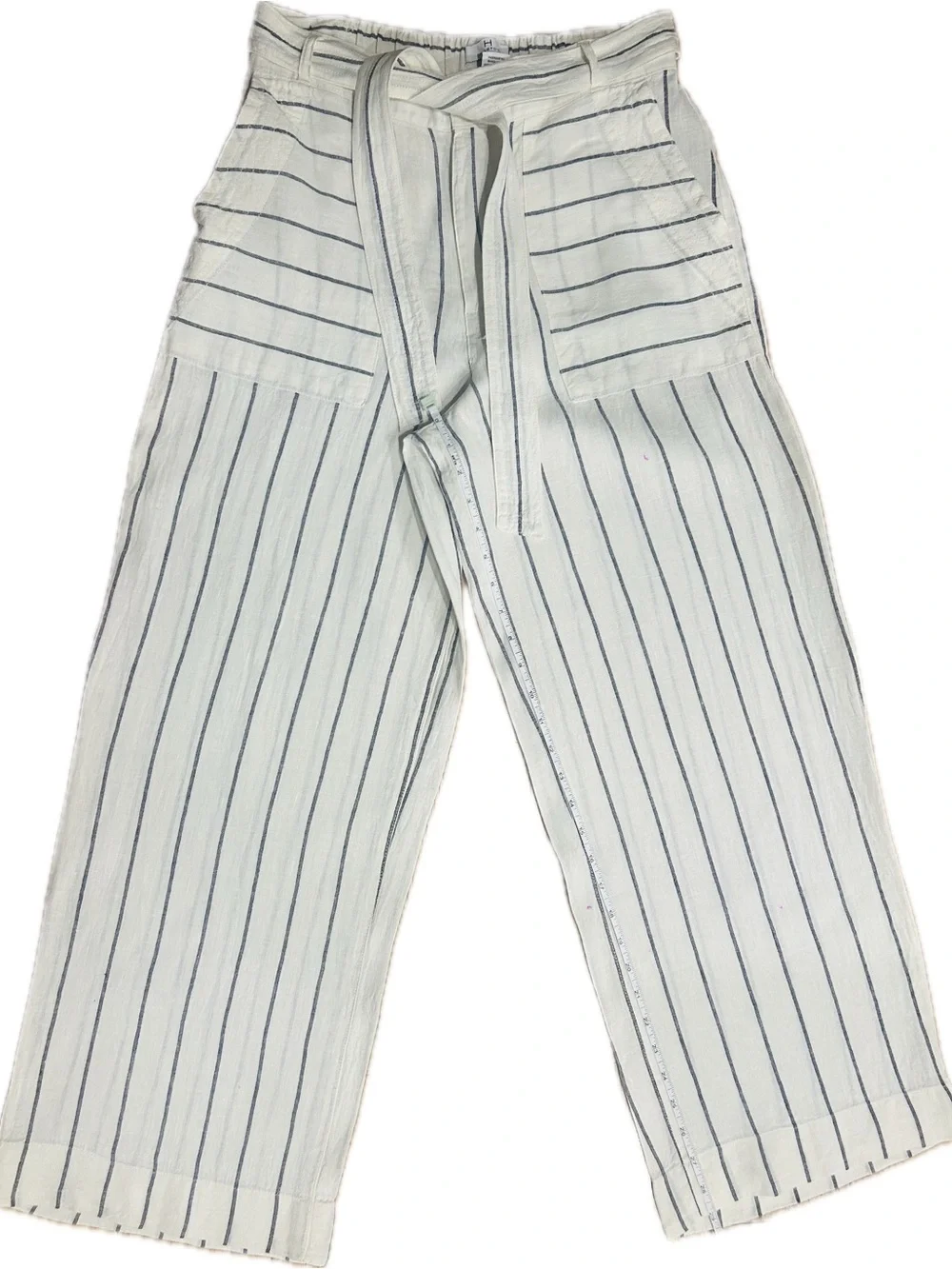 LN Halston SZ 8 Cream/Black Wide-Leg Stripe Tie-Waist Pants/Waist 28”-32” - Picture 6 of 6